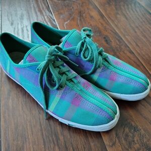 Vintage 80s K-Swiss plaid canvas boat sneakers Size 9 womens